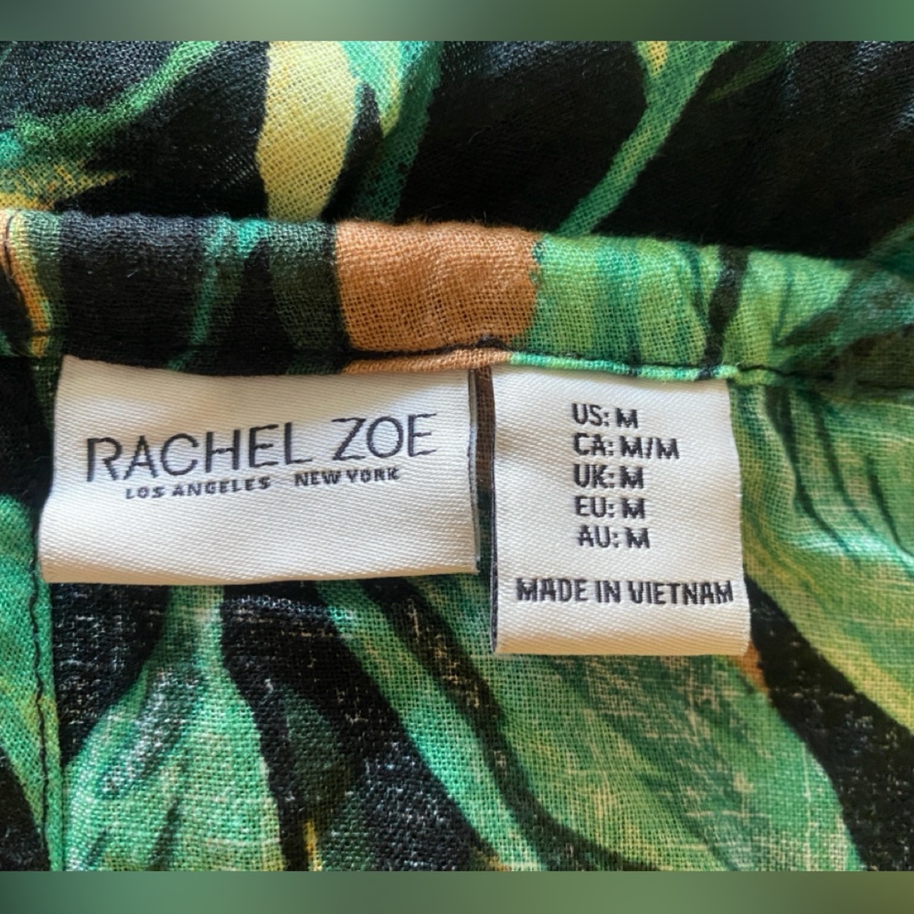Rachel Zoe Green and Black Leaf Print Linen Blend Dress Sz M - Picture 6 of 8